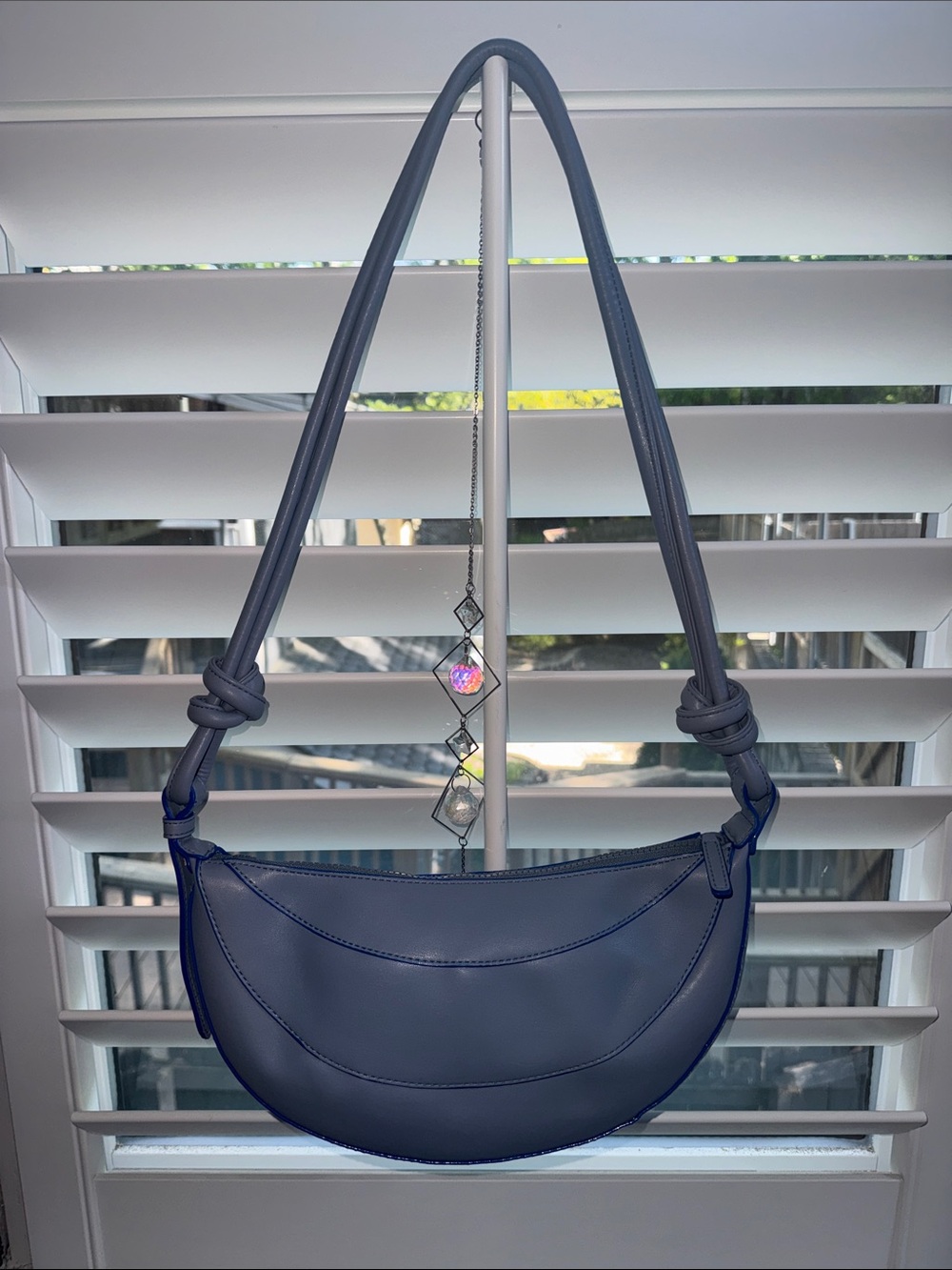 Structured Crescent Shoulder Bag in Slate Blue
